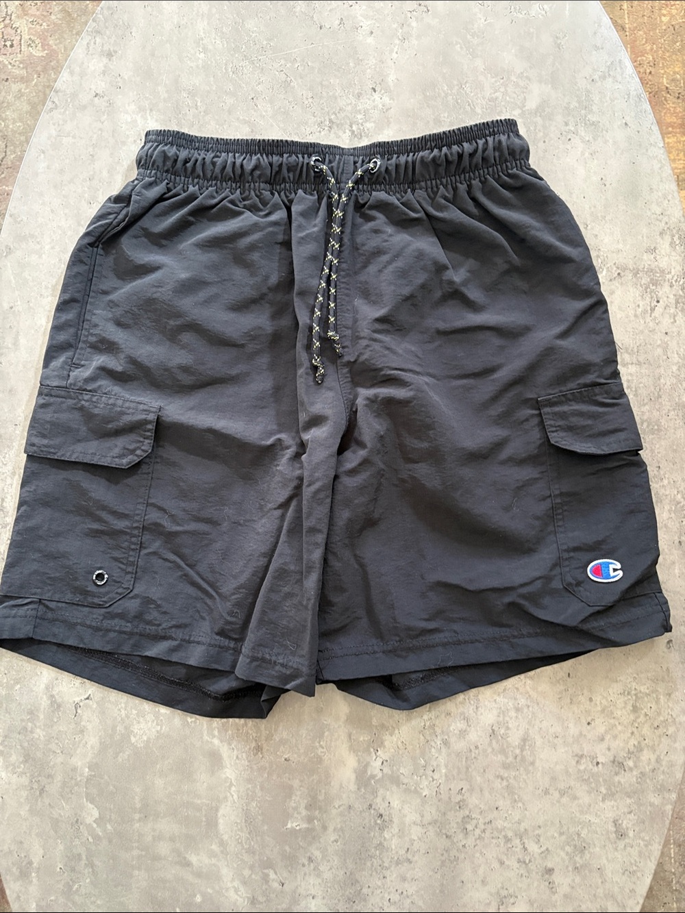 Champion Men’s Black Cargo Shorts with Logo Patch